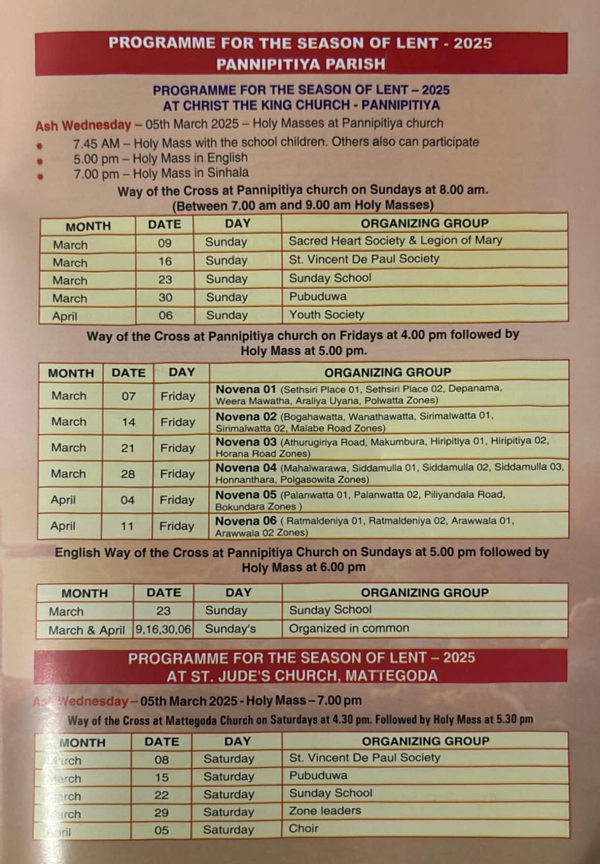 Lent Program 2025 – Pannipitiya Parish